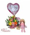 Canasta de tulipanes y peluche