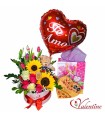 Box con Tulipanes, Rosas, Peluche y chocolate