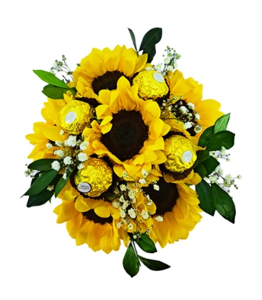 Box con girasoles y chocolates