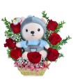 Canasta de rosas con peluche