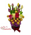 Box de tulipanes , rosas y chocolates