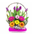 Canasta con Tulipanes y gerberas