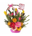 Canasta con 10 Tulipanes y Gerberas