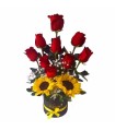 Box con rosas y girasoles