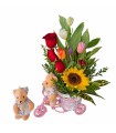 Pack de Pareja de peluches con Tulipanes en Bicicleta